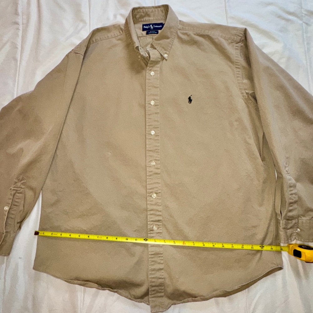 Polo by Ralph Lauren Khaki Button-Down Oxford Shirt with Embroidered Pony